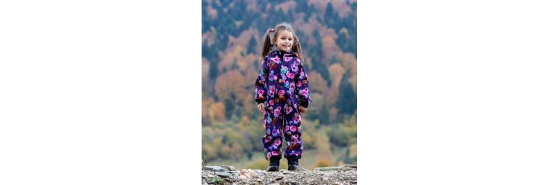 Waterproof Softshell Overall Comfy Roses And Airballoons Purple Jumpsuit