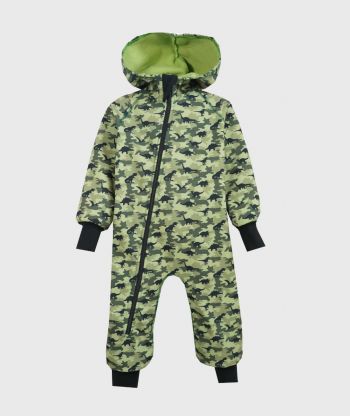 Waterproof Softshell Overall Comfy Camouflage Dino Green Jumpsuit