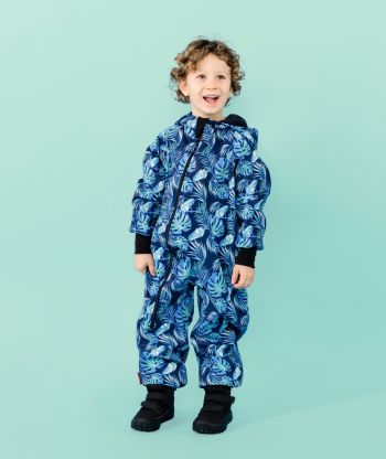 Waterproof Softshell Overall Comfy Blue Leaves Jumpsuit