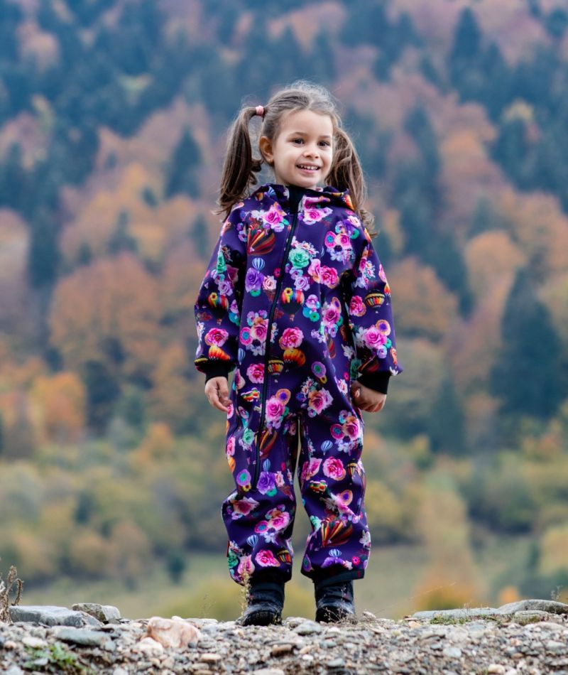Waterproof Softshell Overall Comfy Roses And Airballoons Purple Jumpsuit
